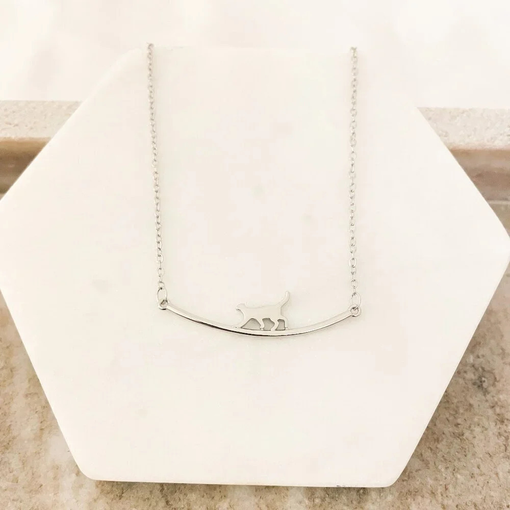 925 Sterling Silver Cat Bar Necklace Curve Bar Necklace Dainty Minimalist Chain